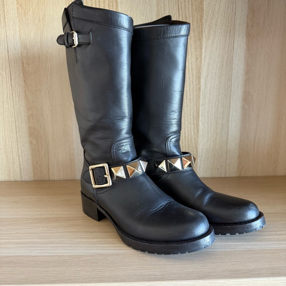 Valentino Black Heeled Boots with Gold Accents size 37.5 - Picture 2 of 6